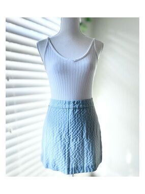 Blue Gingham Seersucker Mini Skirt